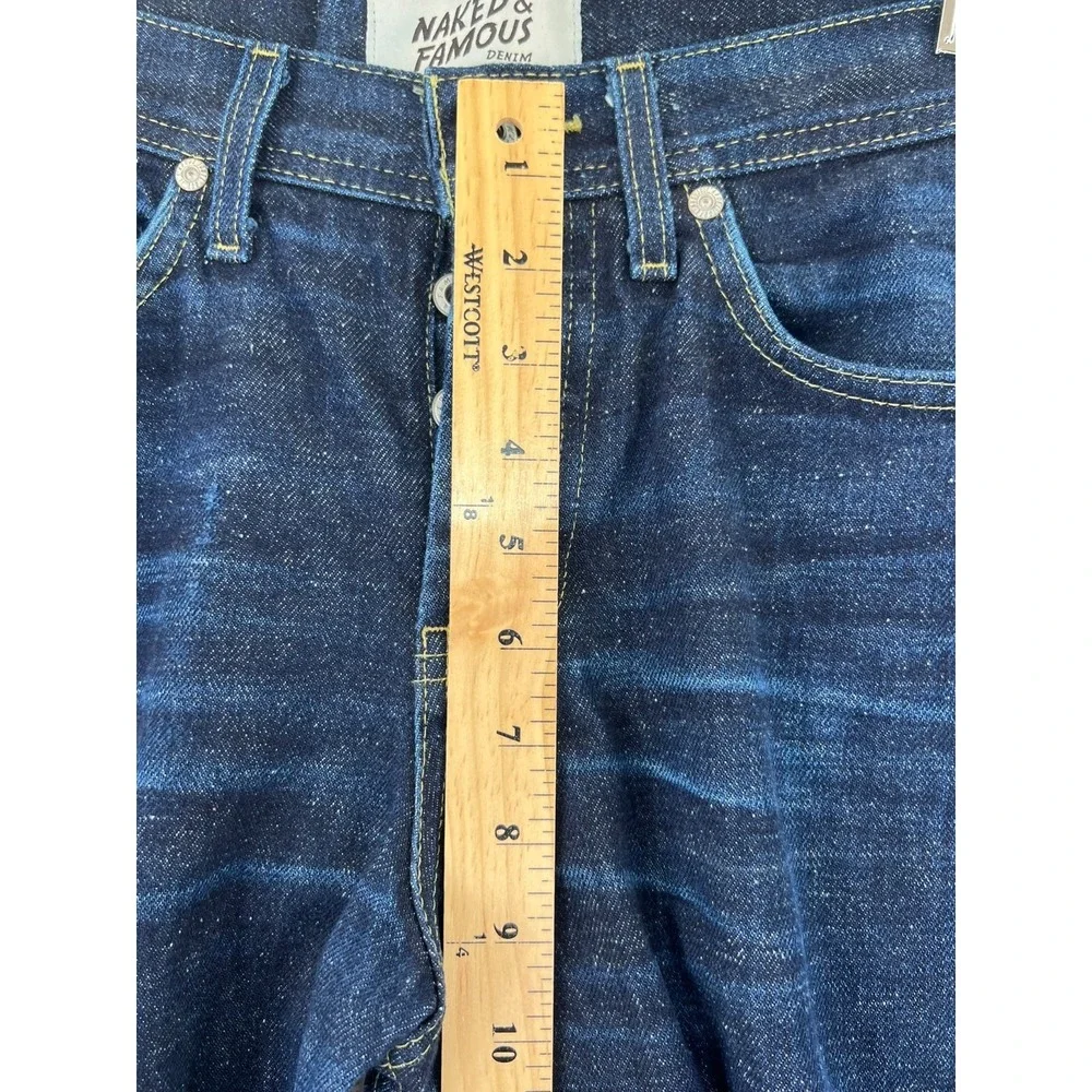 Naked & Famous Jeans Men‎ 30 (Fits 30x34) Stretch Buttonfly Whiskers Medium Wash